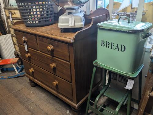 Pine Drawers and Enamel Bread Bin